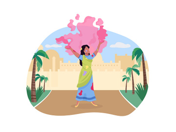 Celebrating Holi 2D vector isolated illustration preview picture