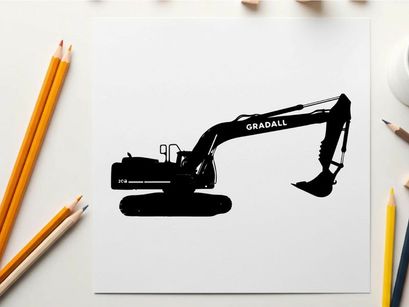 Silhouette of a black excavator on a white background