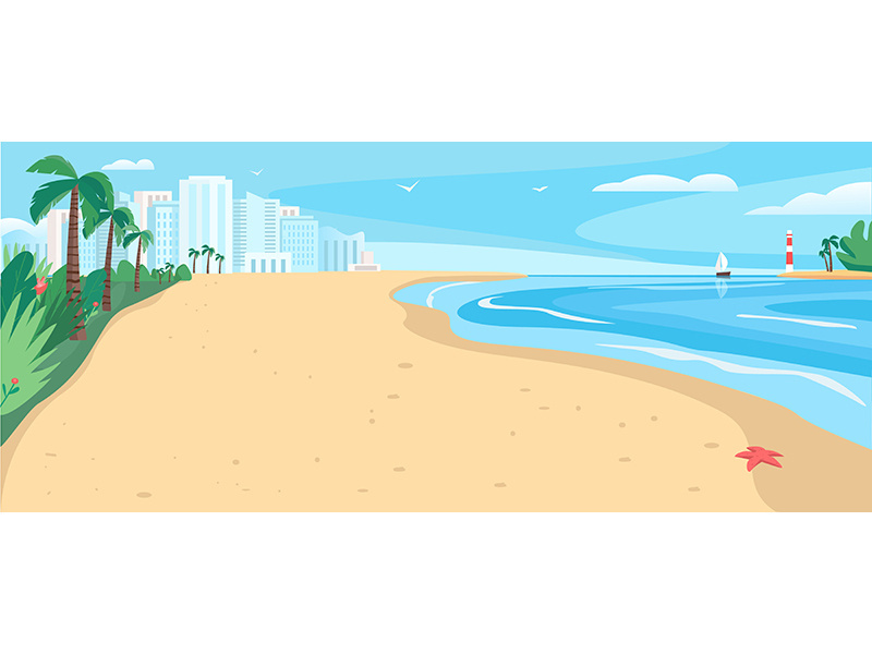 Sandy beach flat color vector illustration