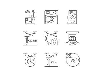 Drone care linear manual label icons set preview picture