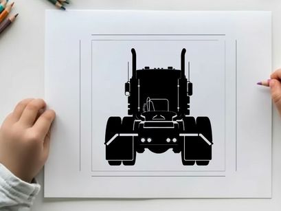 Silhouette of a large truck facing forward