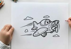 Cute paper airplane flying with clouds vector illustration