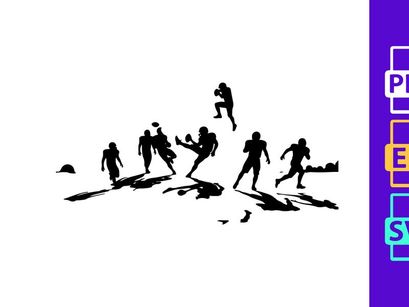 Silhouette of soccer players in action kicking ball on white background