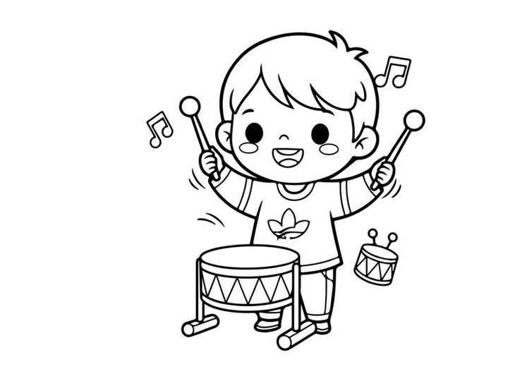 Cute child playing bongo drums music vector illustration