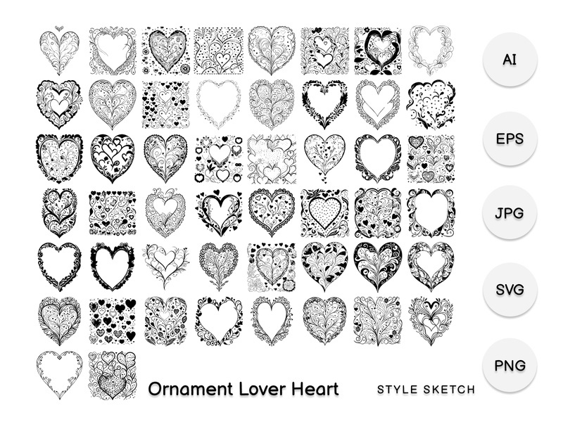 Ornament Lover Heart Element Draw Black