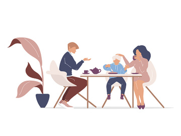 Family breakfast flat color vector faceless characters preview picture