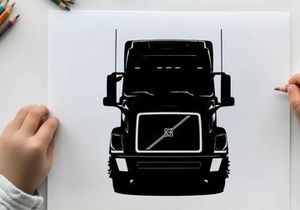 Silhouette of a volvo semi truck facing forward
