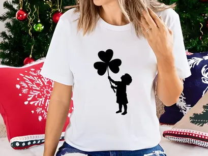 Girl holding heart shaped balloons black silhouette joy celebration