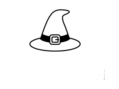 Ikon topi penyihir minimalis untuk desain Halloween. Ilustrasi vektor topi penyihir sederhana hitam putih.