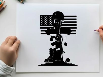 Memorial silhouette of fallen soldier with american flag