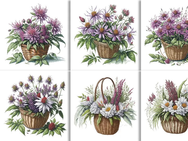 Watercolor Flower Basket Design