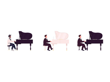 African and caucasian piano players flat color vector faceless character set preview picture