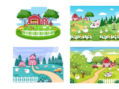 28 Cute Cartoon Farm Animals Illustration