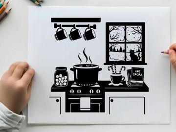 Silhouette of a cozy kitchen with hot cocoa preview picture