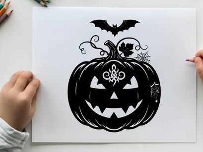 Halloween silhouette of a jack o lantern with bat