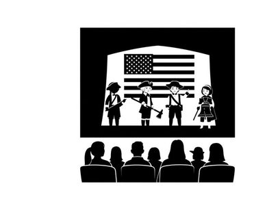 American patriotic silhouette of people watching founding fathers