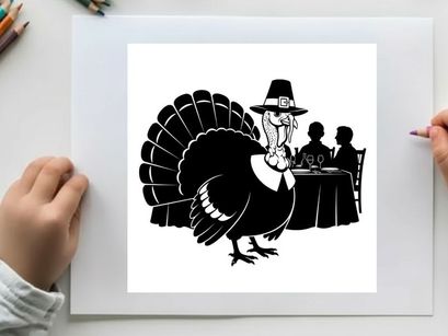 Pilgrim turkey silhouette at thanksgiving dinner table with family
