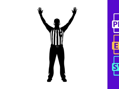 Referee signaling a call or penalty in a sports game with arms raised high