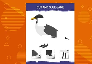 10 Pages Cut and glue game for kids with birds. Cutting practice for preschoolers. Education worksheet.