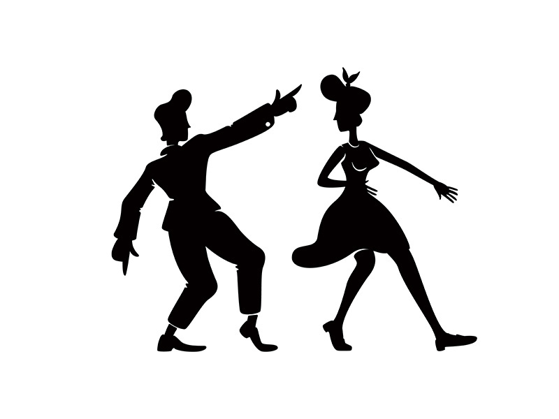 Rock n roll dancers black silhouette vector illustration