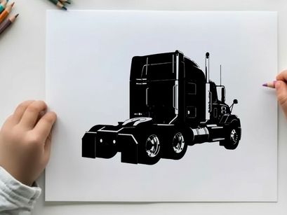 Silhouette of a large truck with a sleeper cabin silhouette