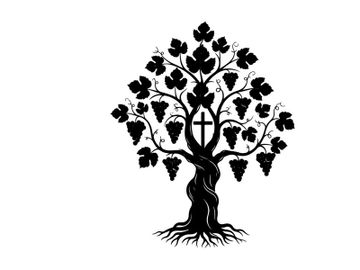 Silhouette of a grapevine tree with cross and roots preview picture