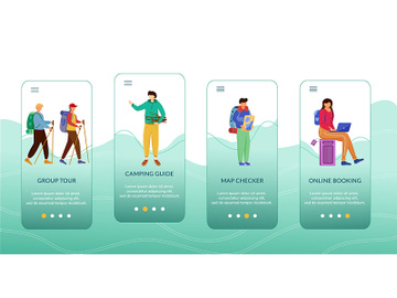 Budget tourism onboarding mobile app screen vector template preview picture