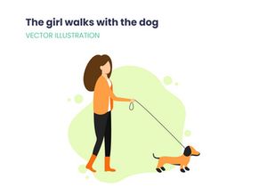 The girl walks with the dog