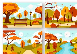 22 Autumn Landscape Blue Background Illustration