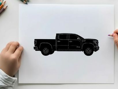 Silhouette of a pickup truck against a white background