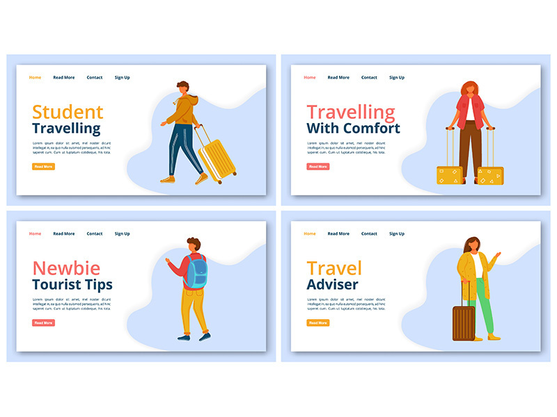 Travel company landing page vector template set