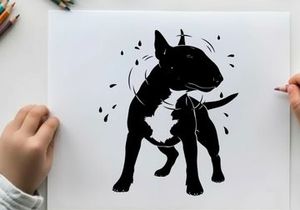 Silhouette of a bull terrier dog in motion with dynamic lines