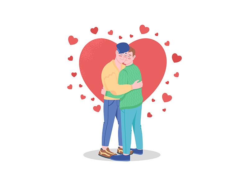 Happy gay couple in love flat color vector detailed characters