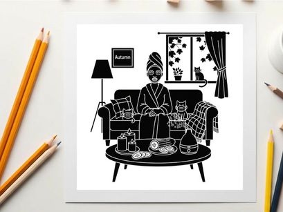 Silhouette of a woman relaxing at home with a cat