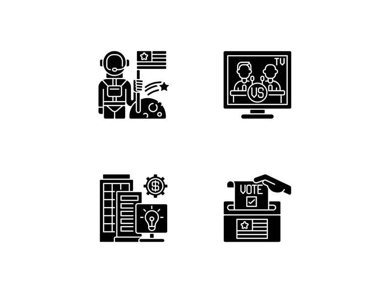 United States black glyph icons set on white space