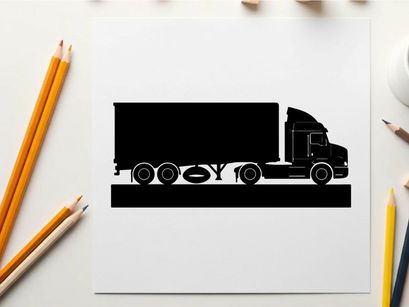 Black silhouette of a semi truck on a white background