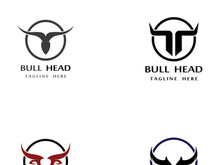 Retro vintage bull head horns logo design
