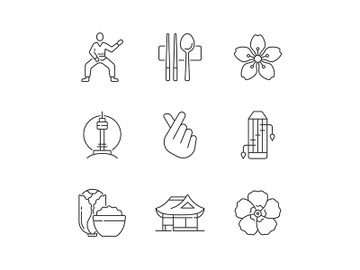 Korean culture linear icons set preview picture