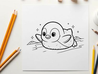 Cute penguin and cat hugging in water vector illustration