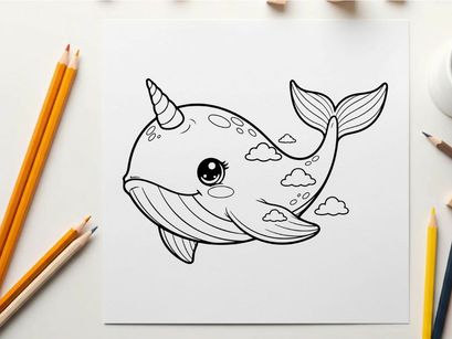 Cute smiling whale blowing bubbles vector illustration