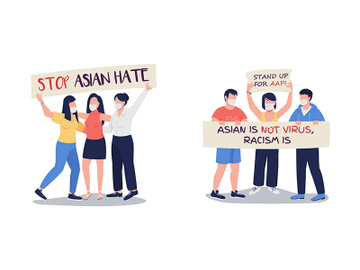 Demonstration for fighting against anti-asian violence flat color vector faceless characters set preview picture