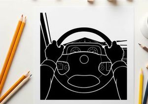 Silhouette of a person driving a car with hands on steering wheel