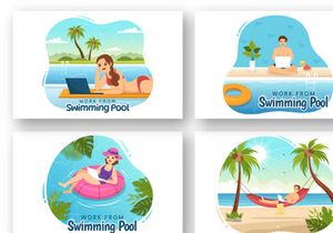12 Work From Swimming Pool Illustration