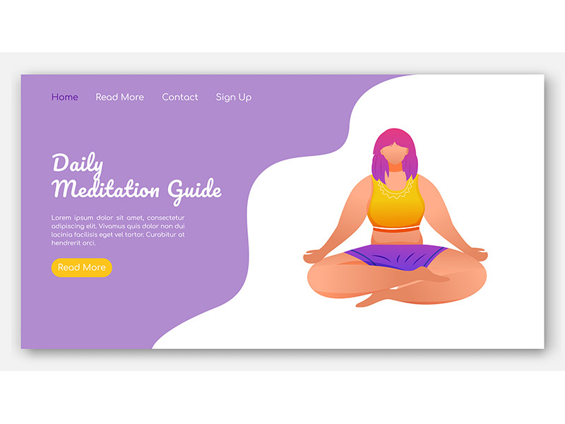Daily meditation guide landing page vector template