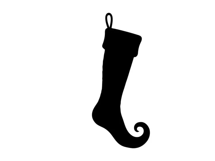 Black silhouette of a Christmas elf stocking isolated on a white background.