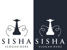 Isolated vintage hookah, shisha or waterpipe logo for club, bar, cafe and shop.