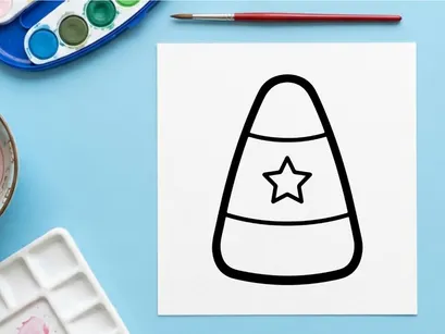 Candy corn icon with a star. Simple Halloween treat graphic for seasonal design projects.