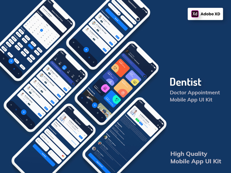 Dentist Appointment Mobile App Dark Version (XD)
