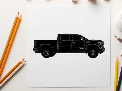 Silhouette of a pickup truck against a white background