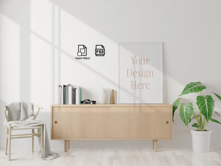 Frame mockup on the cabinet in interior living room